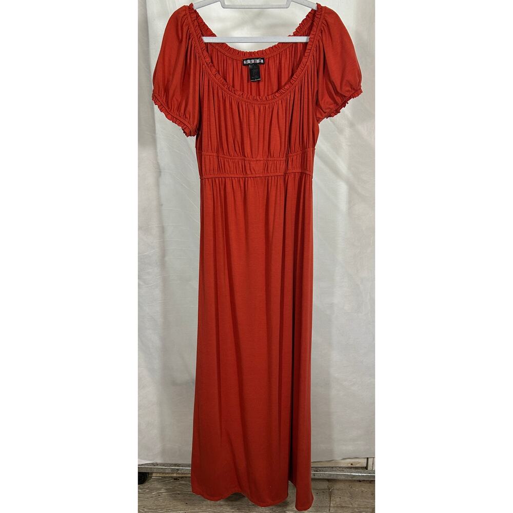 Paper Doll Rust Red Maxi Dress Puff Sleeve Boho Peasant Style Size L